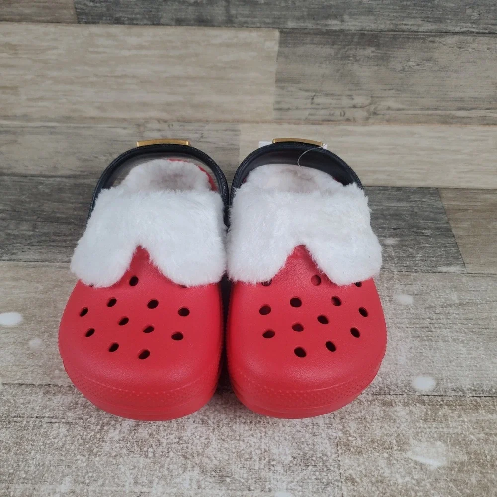 Crocs Classic Lined Santa Kids Clogs Sz 8 C8 Red Rubber Slip-On Slingback Shoes